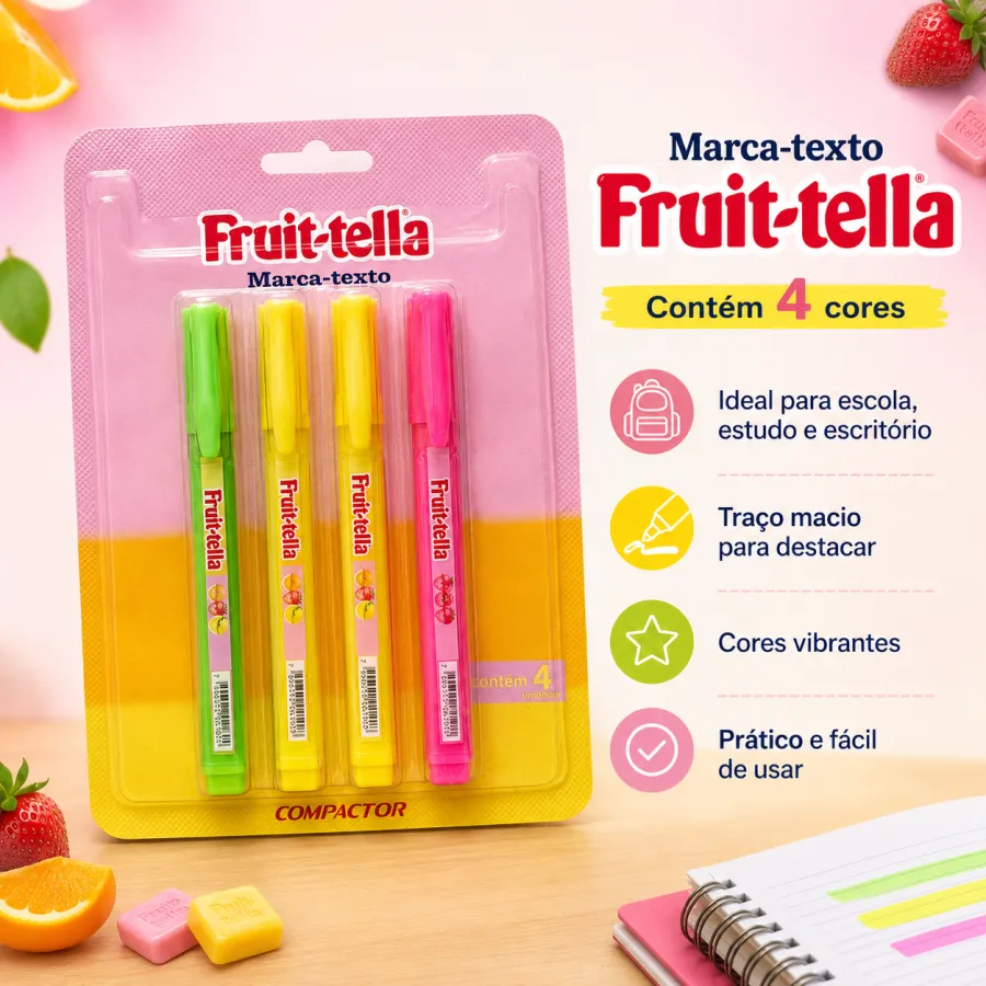 Fruit-tella 高亮笔 4色套装 适合学校、学习和办公