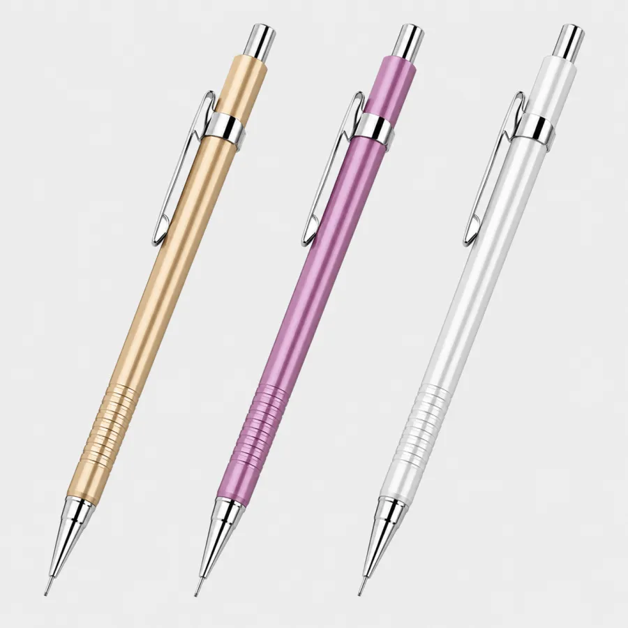 0.7mm 技术铅笔，轻便舒适，金色/紫色/白色，适合学校和办公室