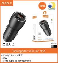 CJ13-4 α‘GOLD 车载充电器 9.1A PD+QC Turbo 快充 60W 双重充电模式
