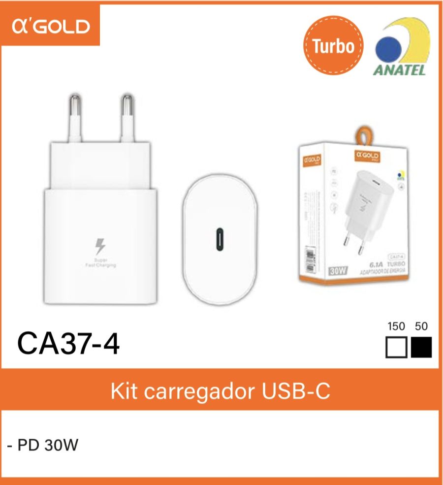 Ca37-4 αGOLD PRO 30W PD快充充电器，6.1A，USB-C接口，黑色