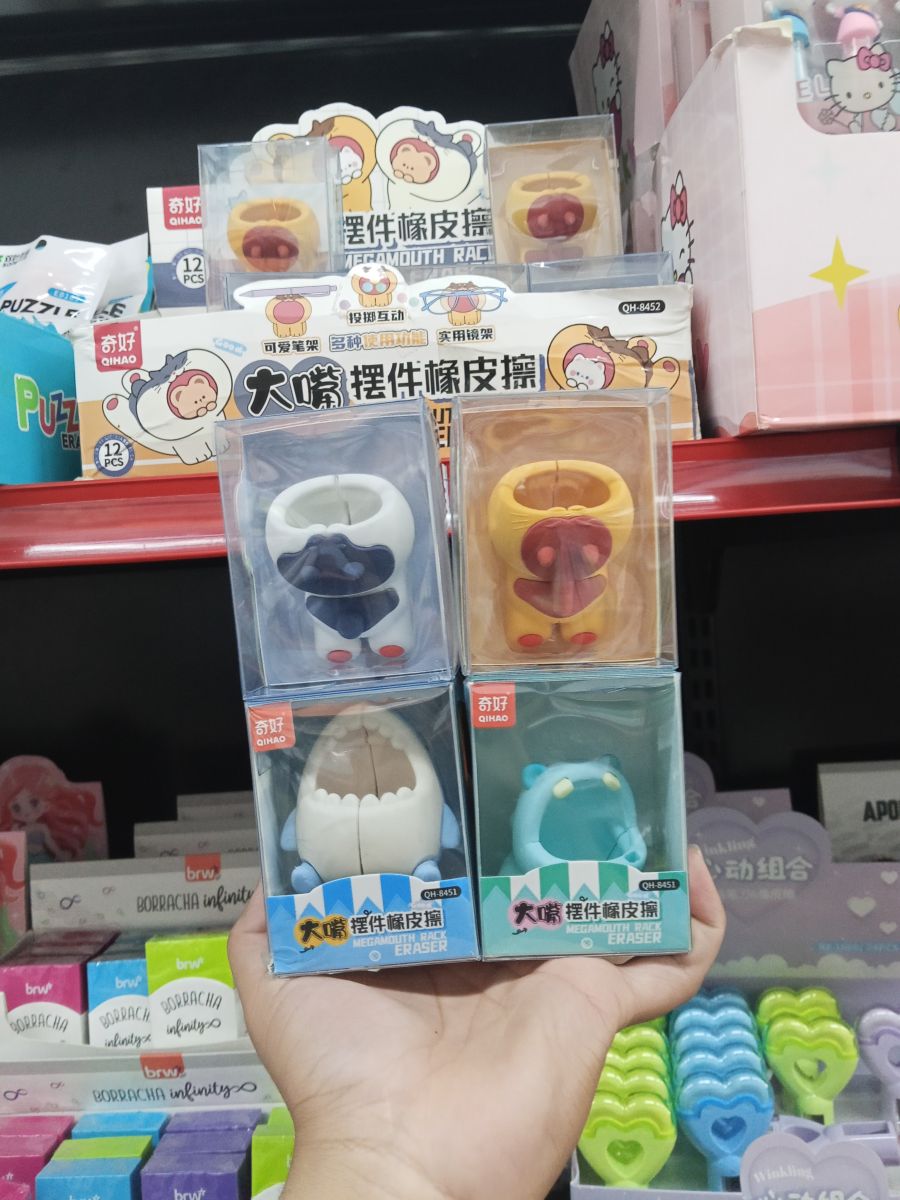 大嘴怪橡皮尺子套装，卡通造型，适合儿童，四色可选
