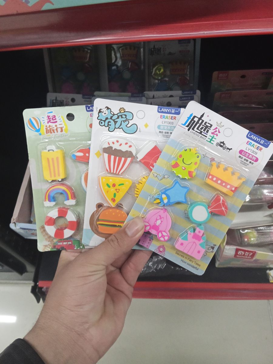 兰威创意橡皮尺子套装，卡通造型，适合学生文具，3款不同图案