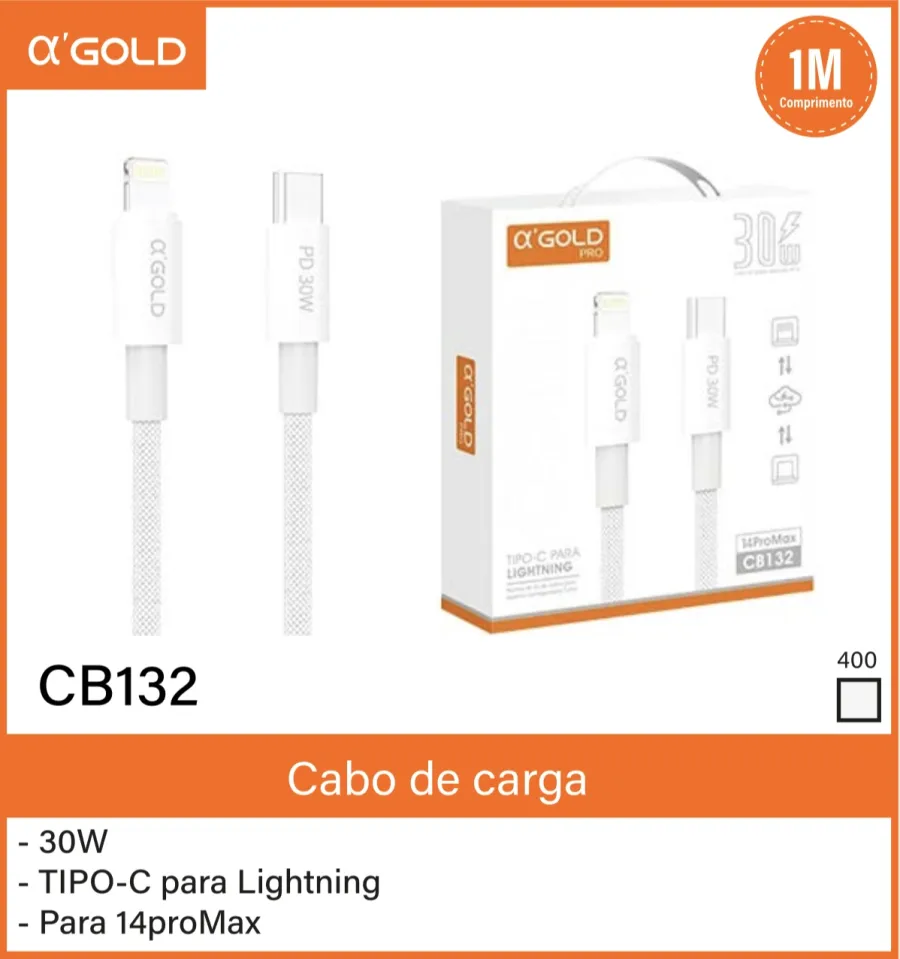 αGOLD CB132 30W快充线，Type-C转Lightning，适用于14proMax，1米