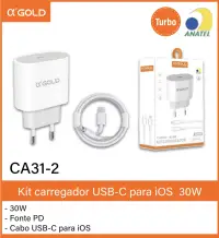 CA31-2 α‘GOLD 30W USB-C充电器套装，适用于iOS，含PD电源适配器和USB-C数据线