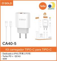 αGOLD CA40-5 40W Turbo PD快充充电器，适用于iPhone 15，包含Type-C数据线