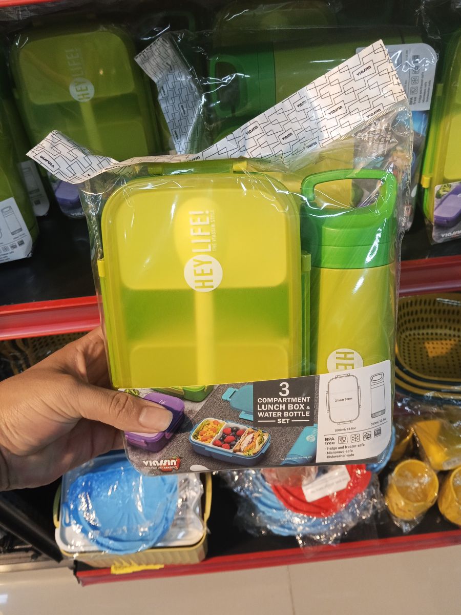 HEY LIFE! 三格便当盒与水瓶套装，绿色，适合午餐和外出