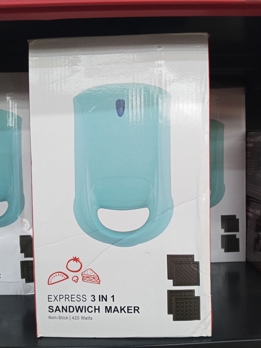 三合一三明治机，非粘涂层，420瓦，蓝色