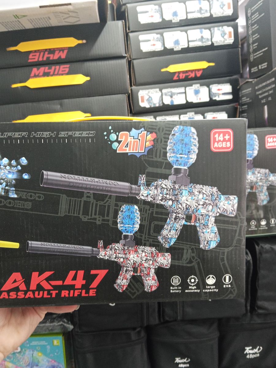2合1 AK-47 攻击步枪玩具，适合14岁以上，超高速度，蓝色