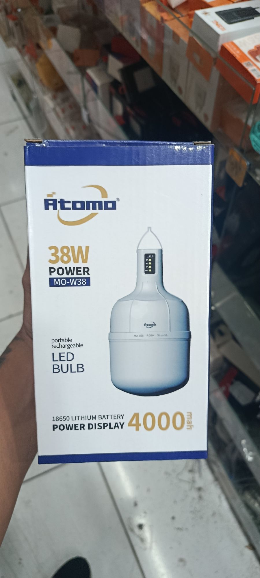 Atoma 38W LED灯泡，便携式可充电，18650锂电池，4000mAh，适用于户外照明