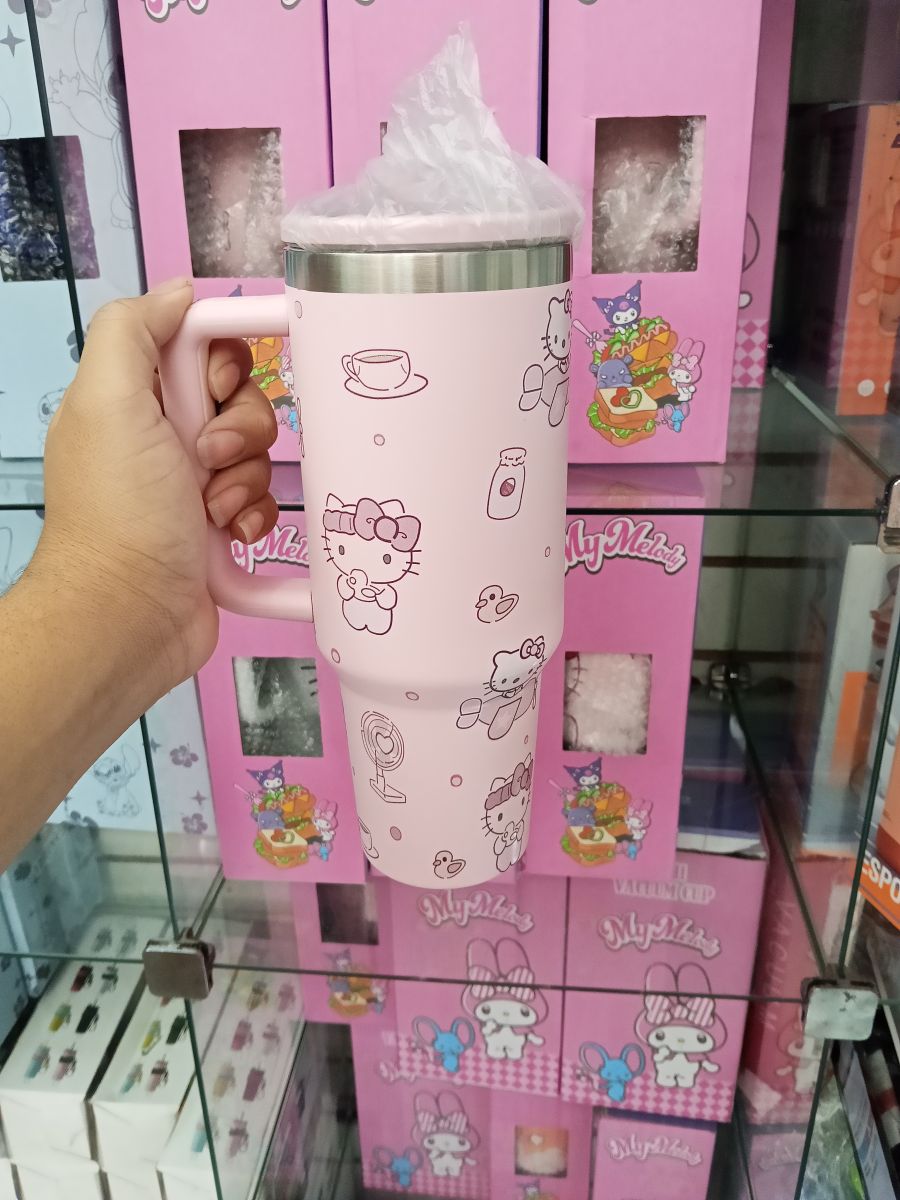Hello Kitty 保温杯，橙色，带吸管，卡通设计，适合日常使用