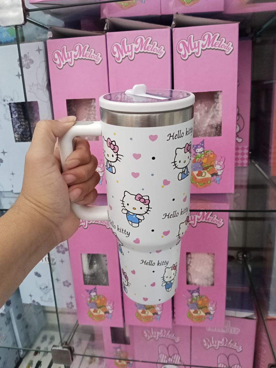 Hello Kitty 保温杯，橙色，带吸管，卡通设计，适合日常使用