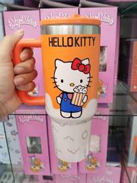 Hello Kitty 保温杯，橙色，带吸管，卡通设计，适合日常使用