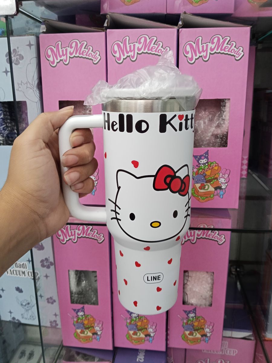 Hello Kitty 保温杯，橙色，带吸管，卡通设计，适合日常使用