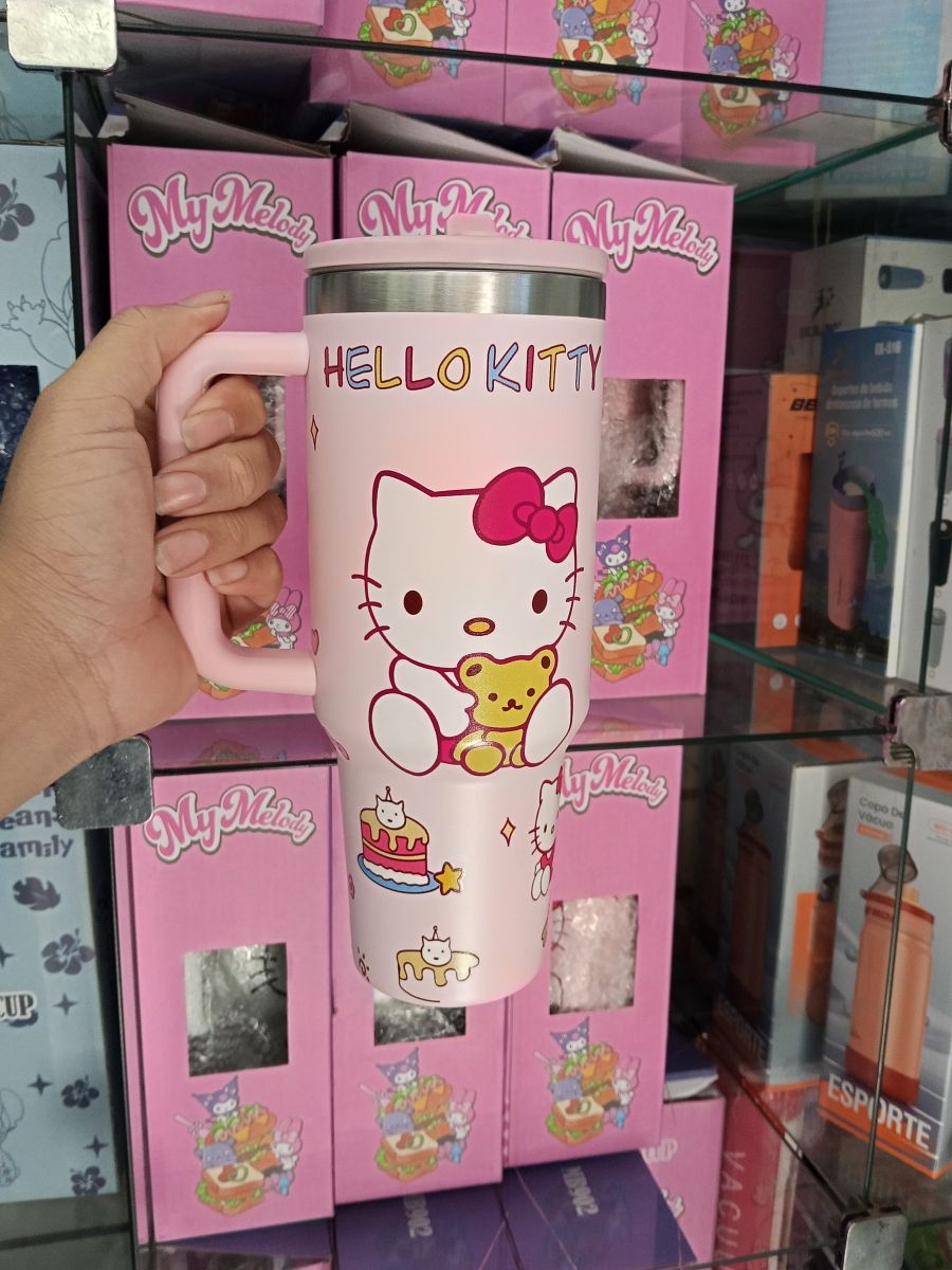 Hello Kitty 保温杯，橙色，带吸管，卡通设计，适合日常使用