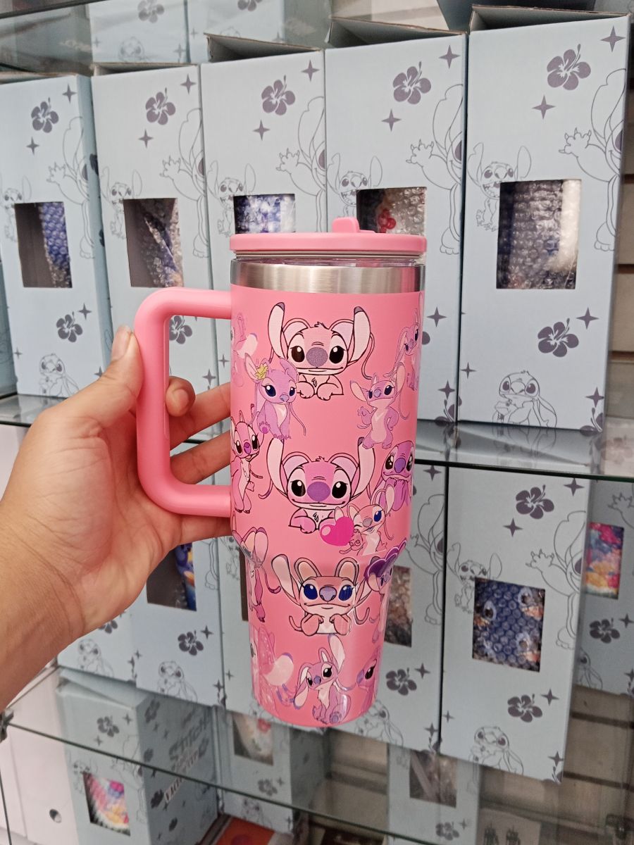 史迪奇图案保温杯，蓝色，容量大，适合旅行和日常使用