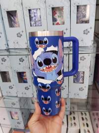 史迪奇图案保温杯，蓝色，容量大，适合旅行和日常使用