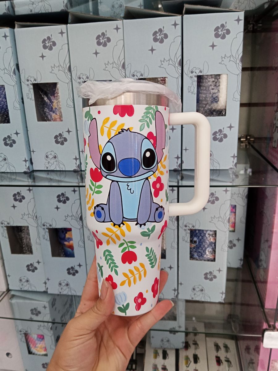 史迪奇图案保温杯，蓝色，容量大，适合旅行和日常使用
