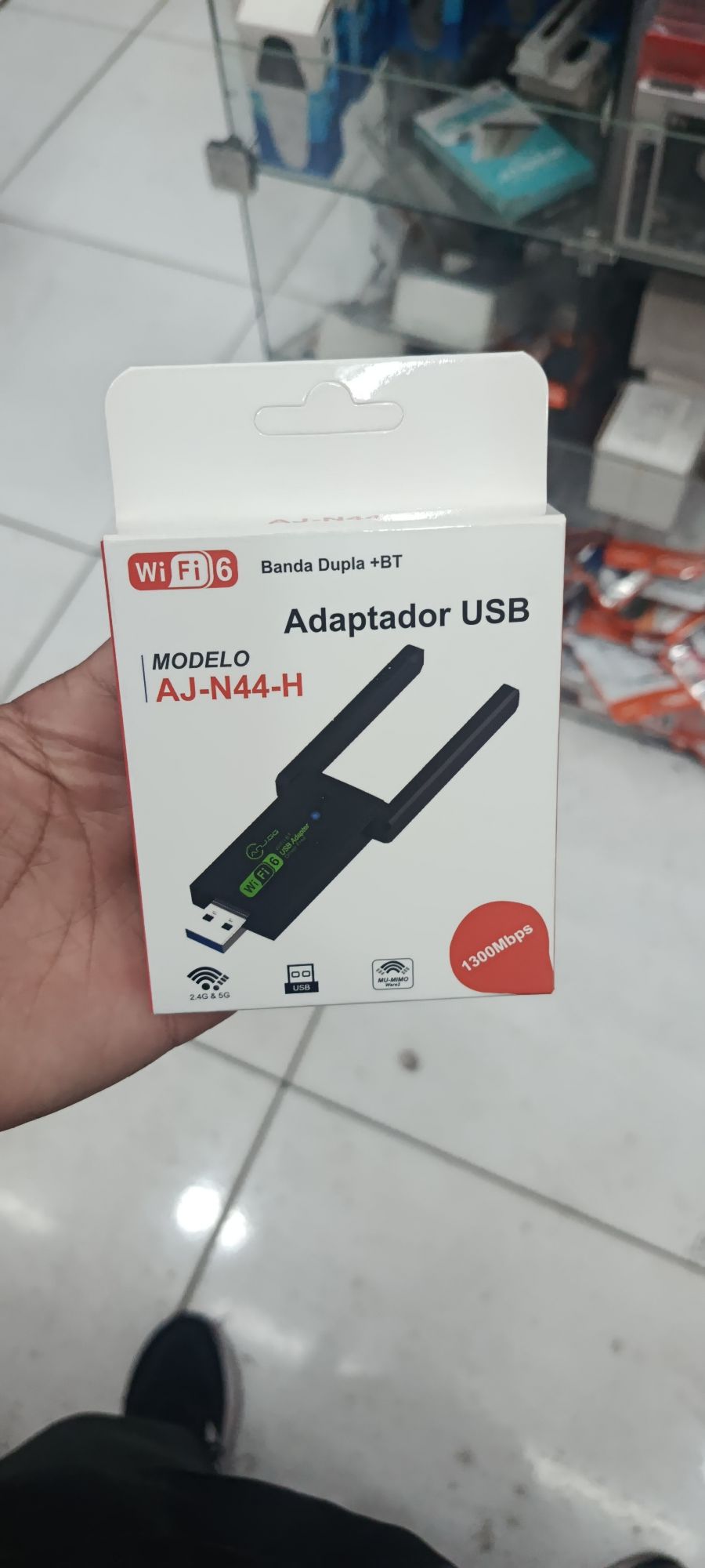 AJ-N44-H USB适配器，双频WiFi 6，支持蓝牙，速度高达1300Mbps