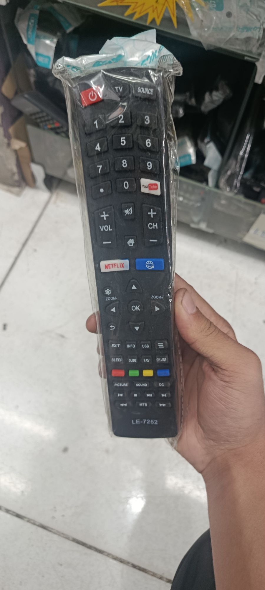 LE-7522电视遥控器，带Netflix快捷键，黑色，适用于多种品牌