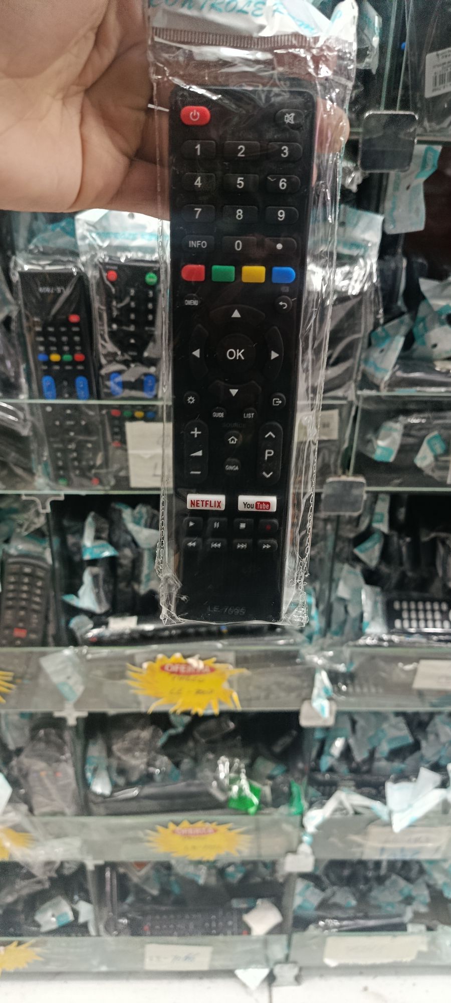 LE-7522电视遥控器，带Netflix快捷键，黑色，适用于多种品牌