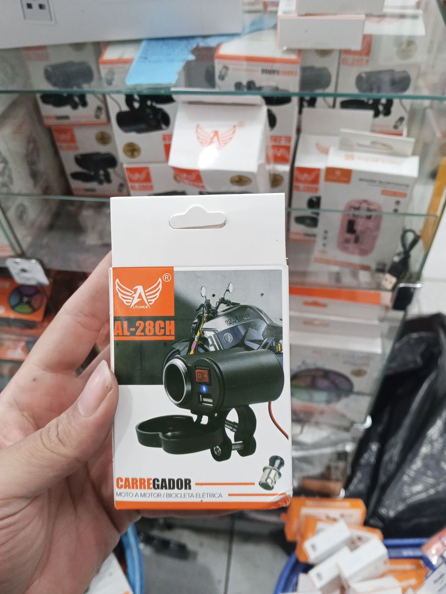 车载充电器 AL-28CH，适用于摩托车、电动车，黑色，便携设计