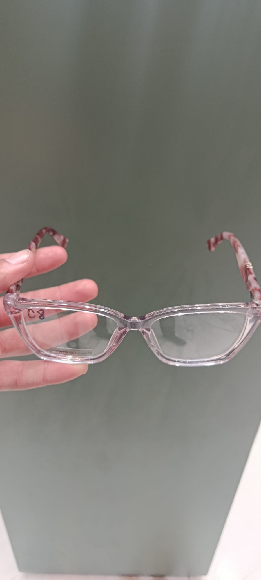 时尚透明框眼镜，品牌C3，适合日常佩戴，紫色花纹