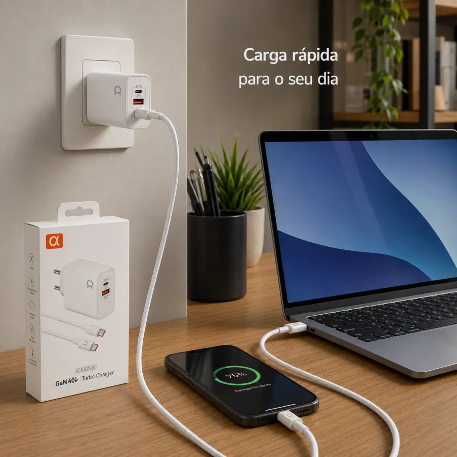 α品牌 GaN 40W 快充充电器 CA47-5，带数据线，适用于多种设备