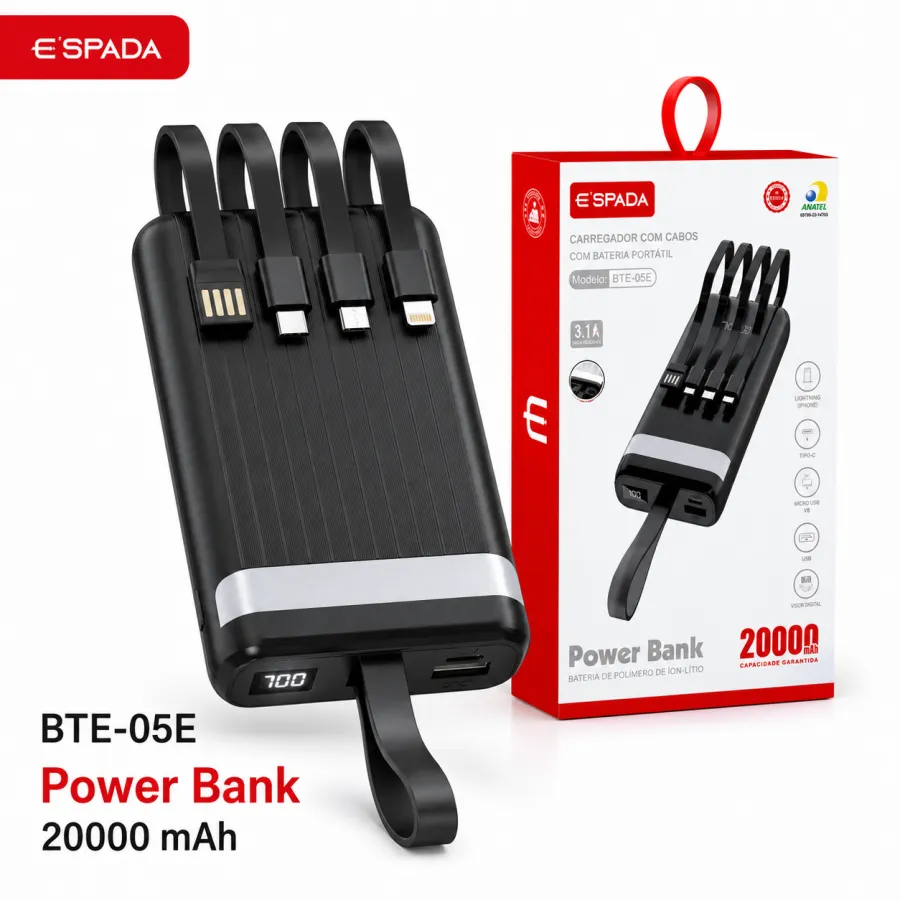 BTE-05E便携充电宝 20000mAh USB 内置线 现货