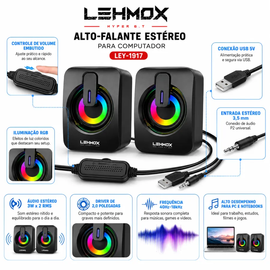 LEHMOX 蓝牙音箱 HYPER G. 立体声电脑音响 RGB 灯效