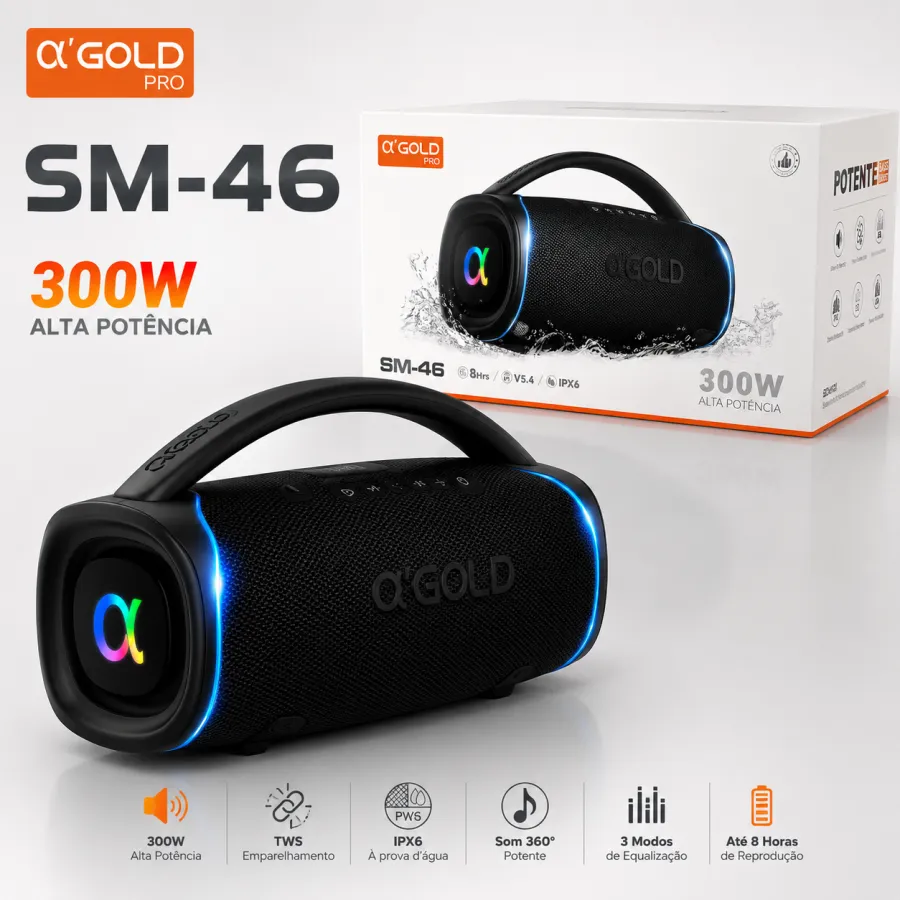 αGOLD PRO 蓝牙音箱 SM-46 300W 高音质 IPX6 防水 8小时续航