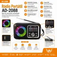 多功能收音机 AD-2088，支持USB和记忆卡，8波段接收，彩色LED灯