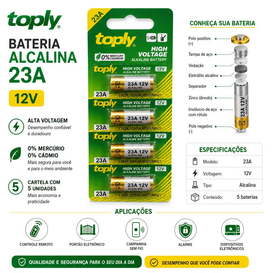 Toply 23A 12V 碱性电池 5粒装