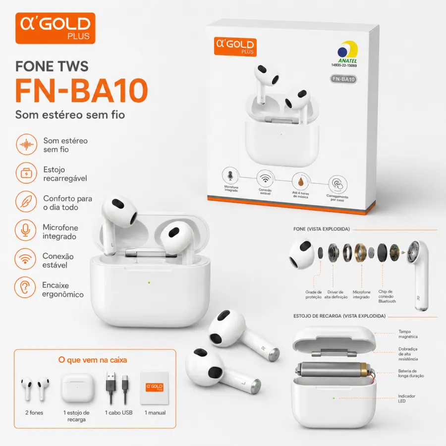 α GOLD PLUS 蓝牙耳机 FN-BA10 无线耳塞 白色