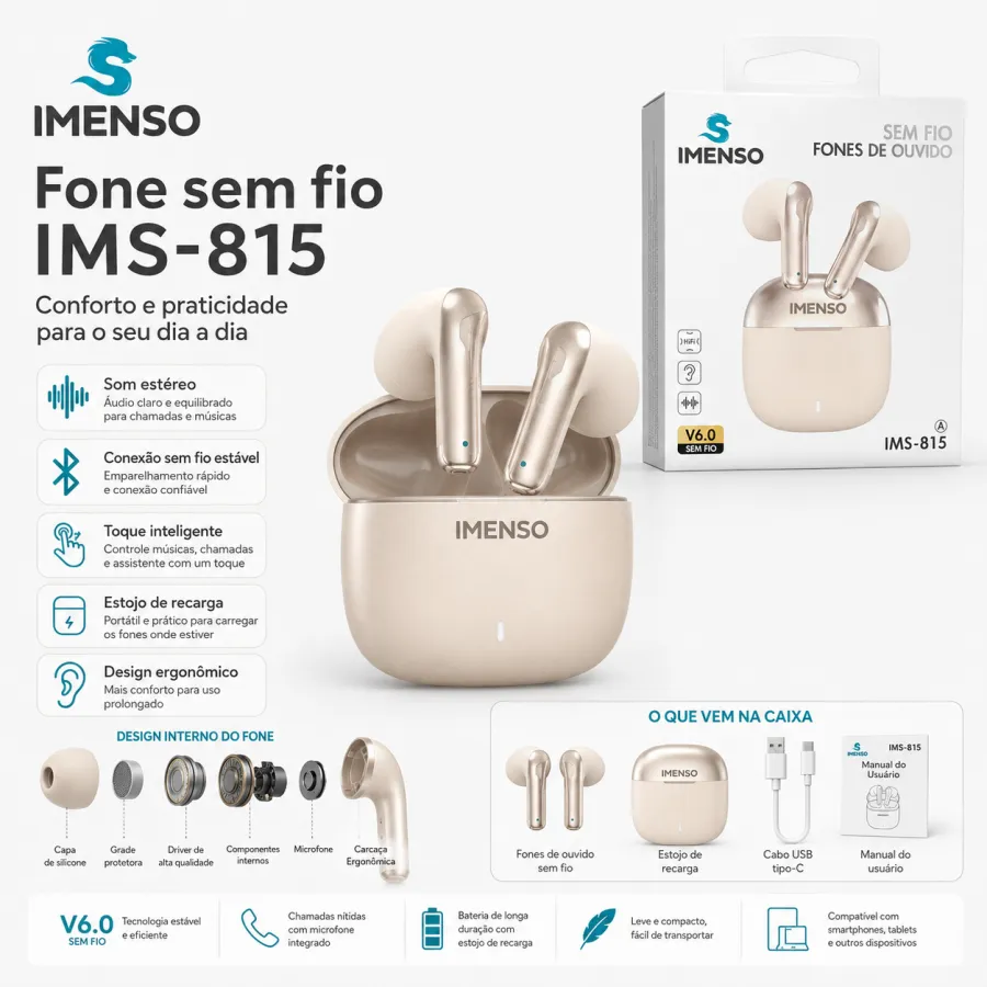IMENSO 蓝牙耳机 IMS-815 无线耳机 V6.0 米色