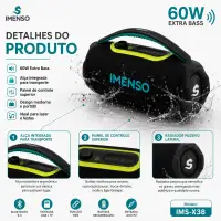 IMENSO 60W防水蓝牙音箱，型号IMS-X38，超重低音，便携式设计