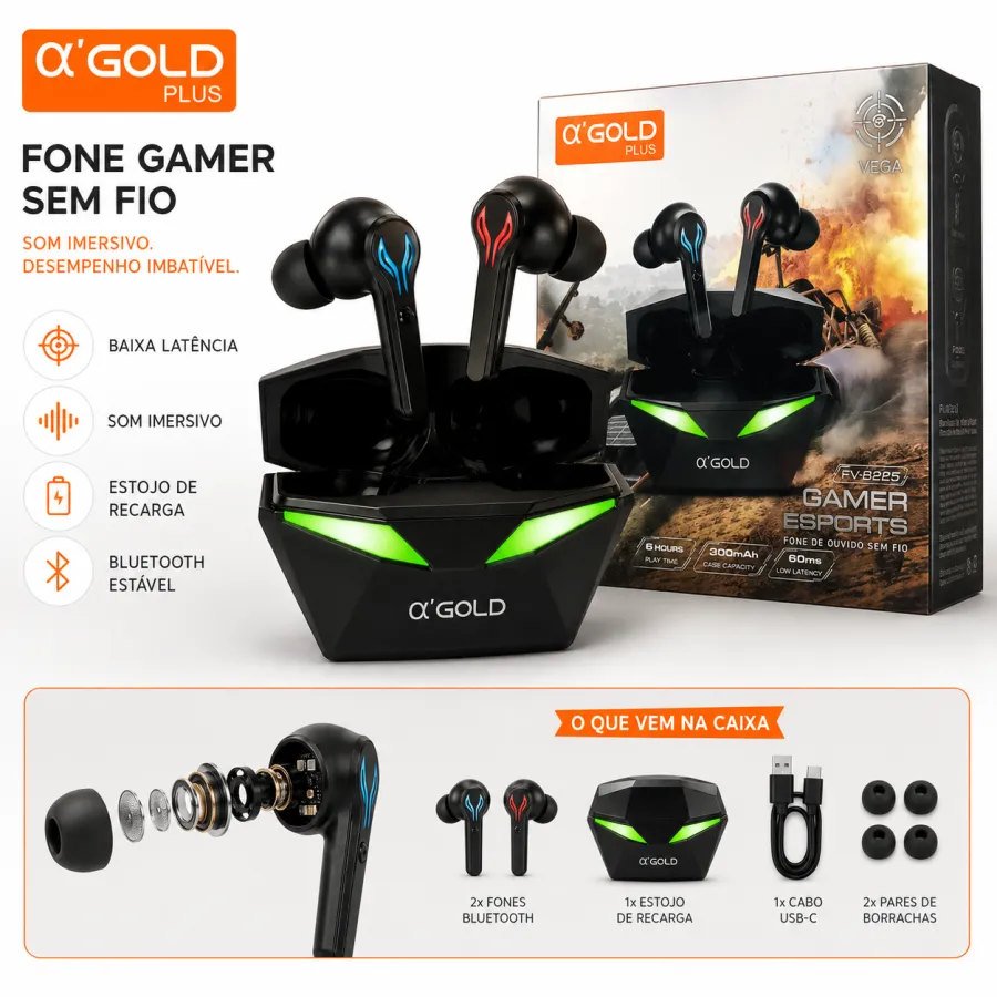 α GOLD PLUS 游戏耳机，V5.4，黑色，适用于游戏和音乐，高清音质