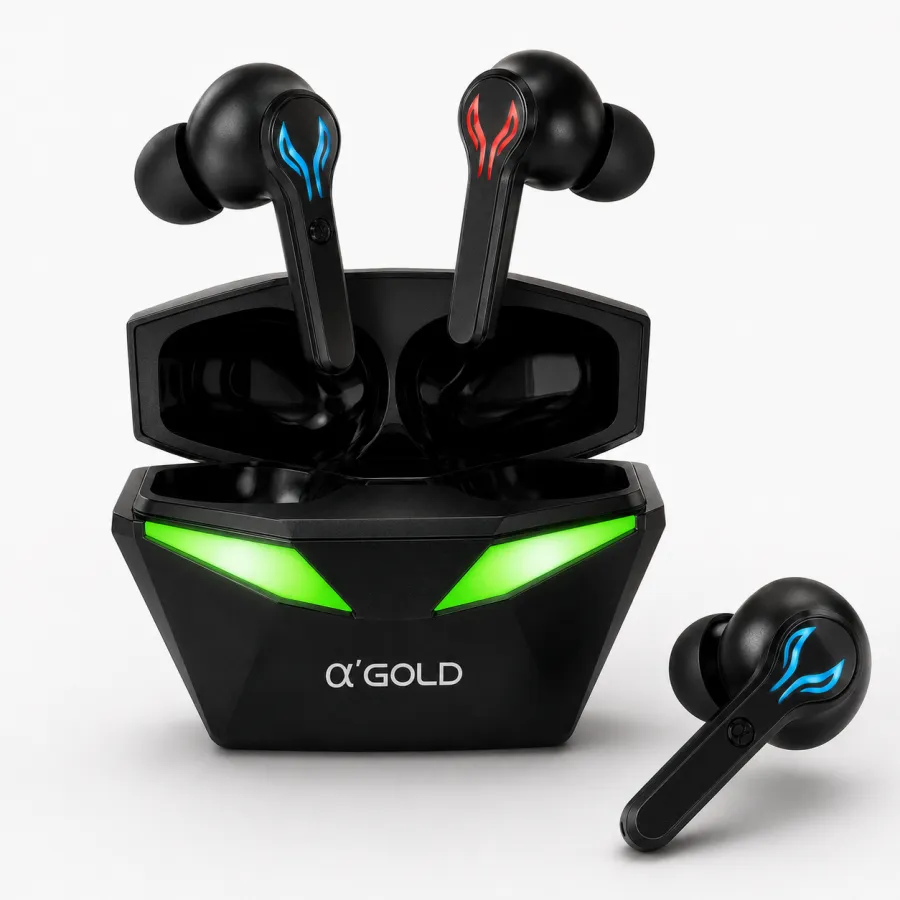 α GOLD PLUS 游戏耳机，V5.4，黑色，适用于游戏和音乐，高清音质