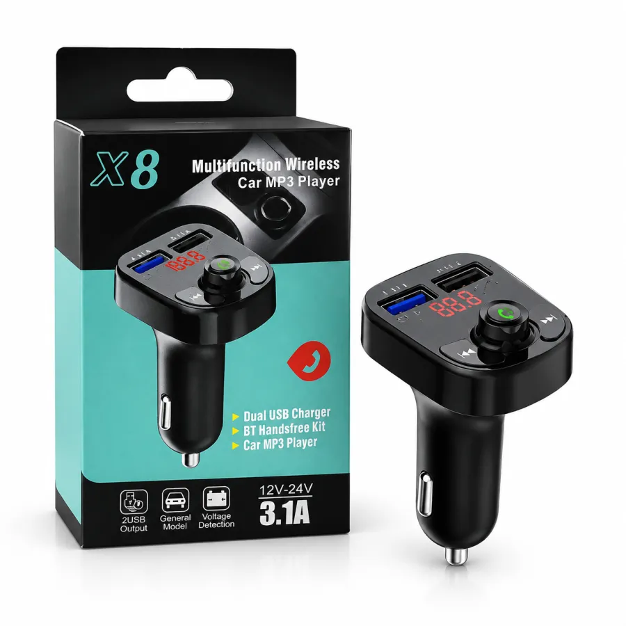 X8多功能无线车载MP3播放器，双USB充电器，12V-24V，3.1A