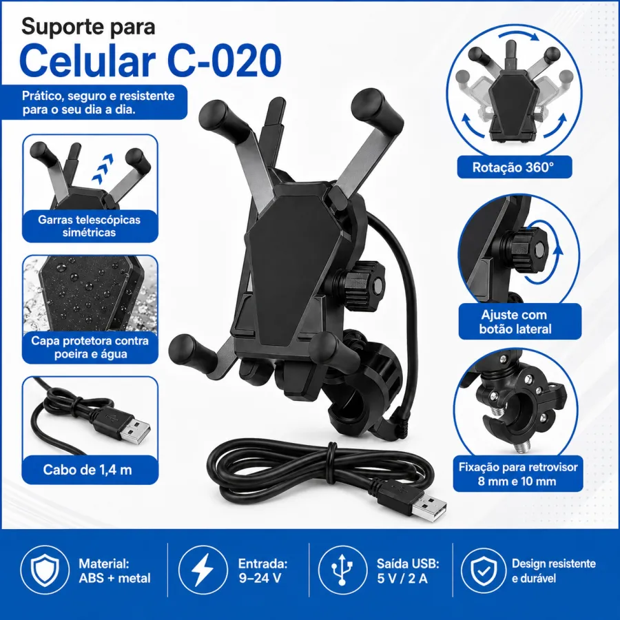 手机支架 C-020，适用于汽车，稳固设计，便捷使用