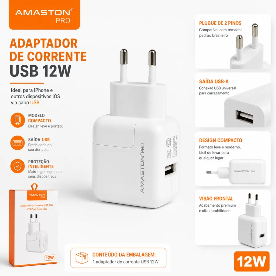 HMASTON 12W USB充电头，适用于iOS设备，便携设计，快速充电