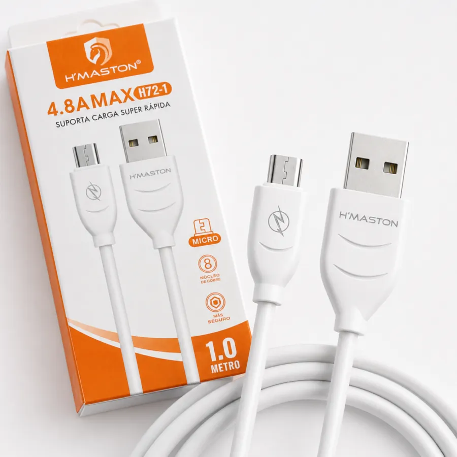 HMASTON 1米快充数据线，4.8A，适用于Micro USB，白色