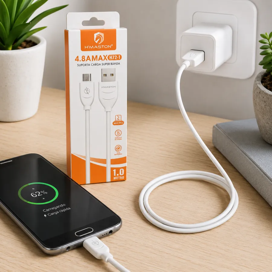 HMASTON 1米快充数据线，4.8A，适用于Micro USB，白色
