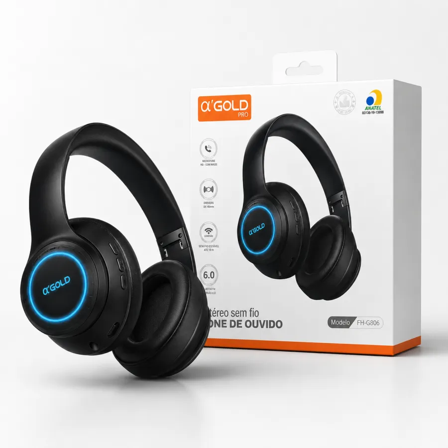 α GOLD Pro 无线耳机 Fone de Ouvido FN-G805，蓝牙，6小时续航，黑色