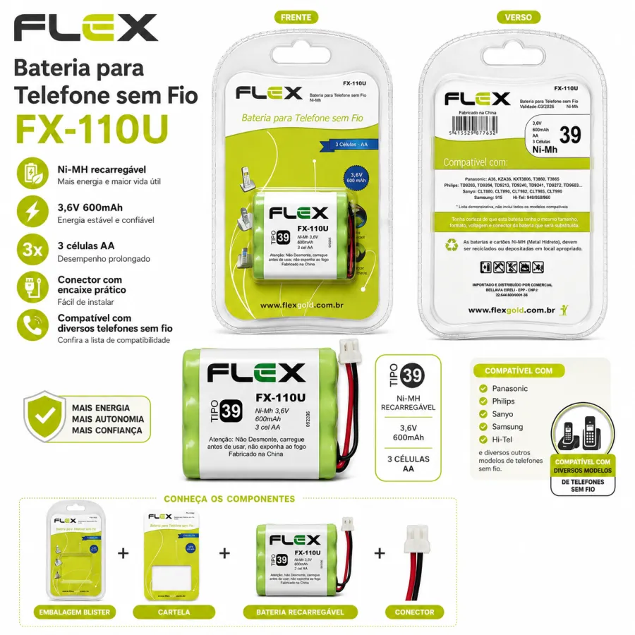 FLEX FX-110U 无线电话电池 3 节 AA 规格