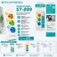 Atomó 3米单相便携式插座，4个插孔，白色，适用于家庭和办公