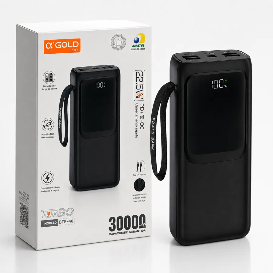 αGOLD移动电源 BTE-46 30000mAh 快充 PD 22.5W 黑色