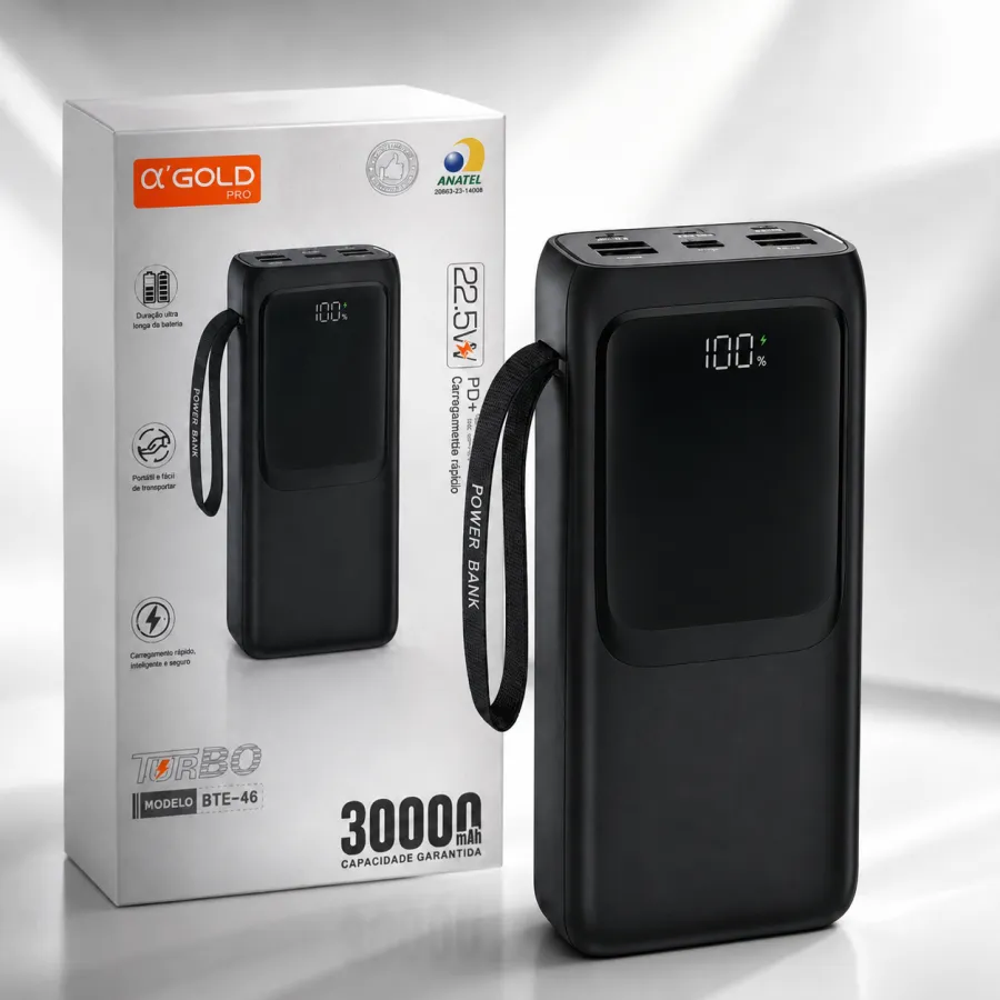 αGOLD移动电源 BTE-46 30000mAh 快充 PD 22.5W 黑色