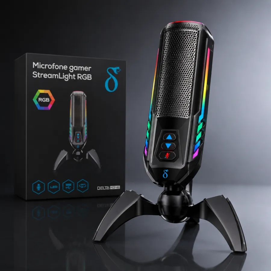 Delta RGB游戏麦克风 StreamLight，带LED灯，适合直播和游戏