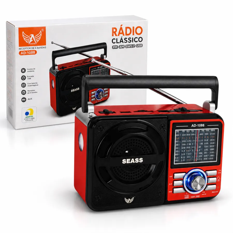 收音机 AD-1088，品牌：SABAS，FM/AM，红色，便携式，USB接口