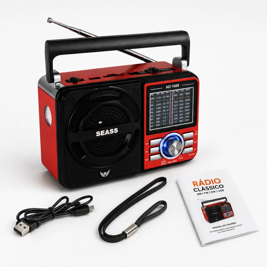 收音机 AD-1088，品牌：SABAS，FM/AM，红色，便携式，USB接口
